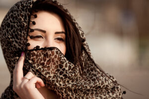 beautiful woman wearing jalabiya headscarf