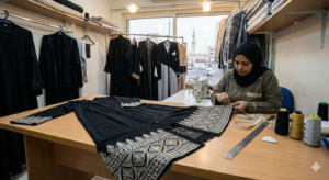 Abaya alteration specialist in Sharjah - embroidered hem adjustment