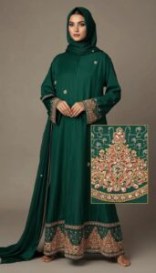 Bespoke hand-embroidered Eid abaya custom-made Dubai 2026