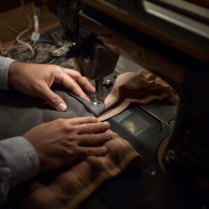 close-up image of a tailor's hands actively working