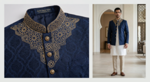 Custom embroidered Nehru jacket Dubai Eid outfit
