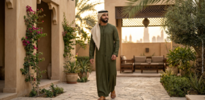 Olive green custom kandura Dubai Eid