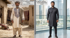 Traditional Pathani suit origin vs modern custom Pathani suit in Duba
